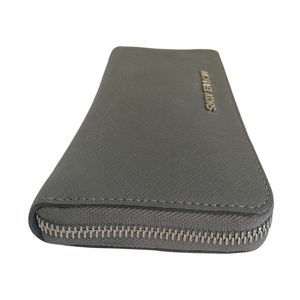 Michael Kors Grey Saffiano Leather Jet Set Continental Zip Around Wallet Large - Picture 6 of 8